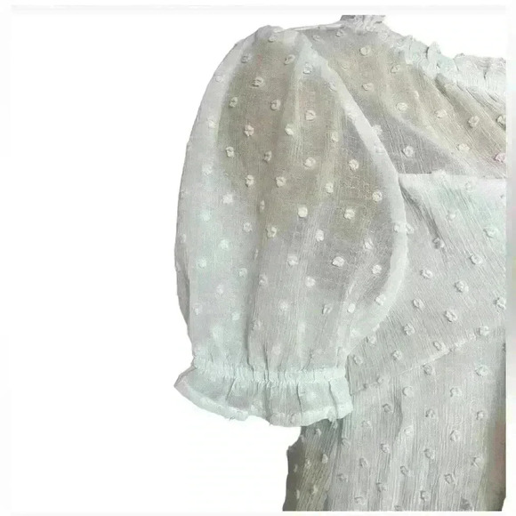 NWT Monteau Los Angeles Keyhole Tie Short Sleeve Swiss Dot Blouse Top. Size M - Picture 5 of 8